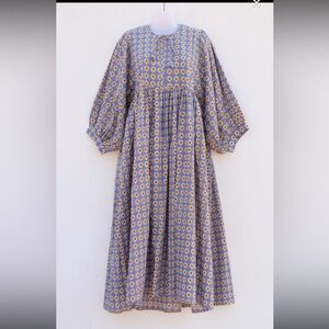 Floral Midi Dress in Blue and Yellow